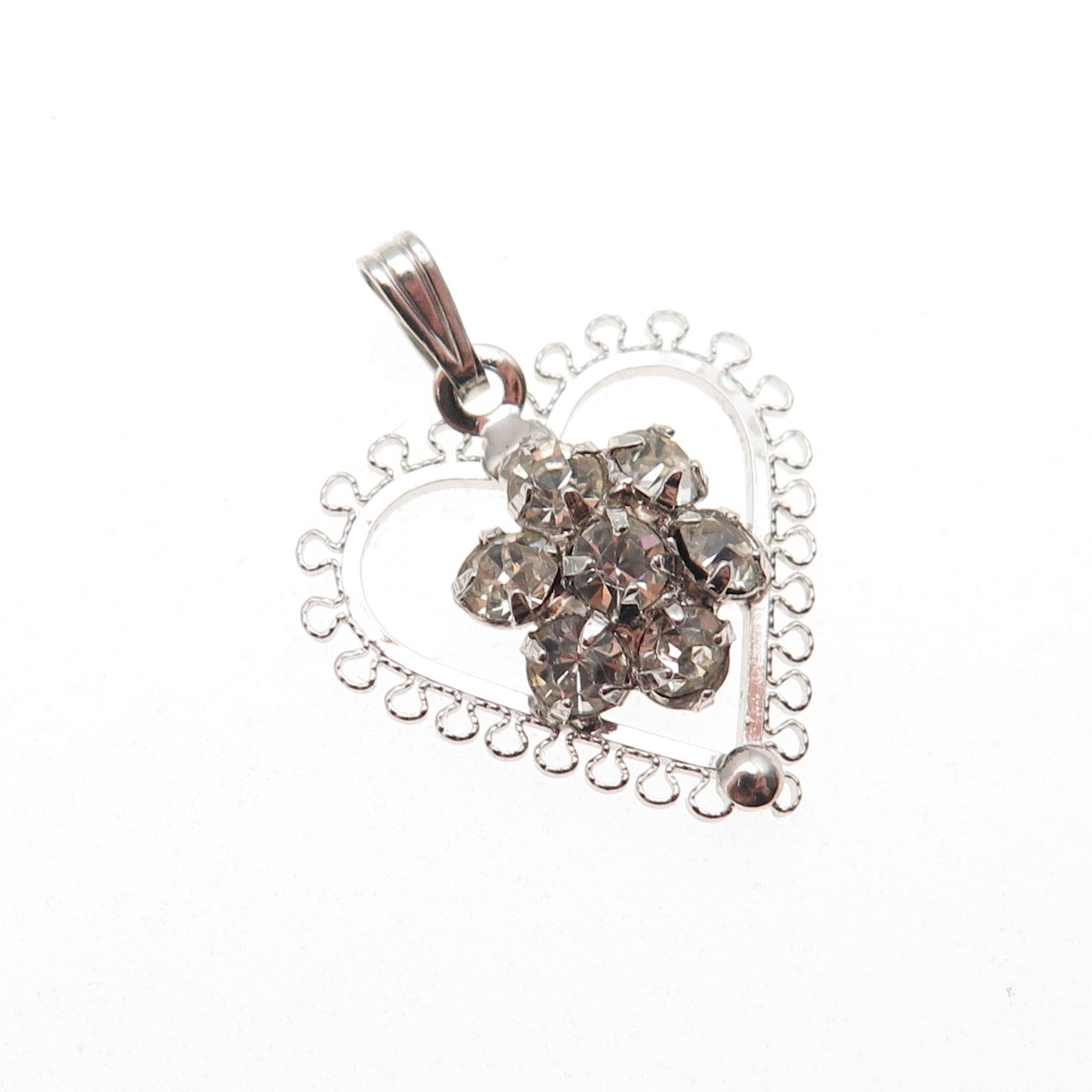 Jerome Fleischer & Co. 925 Sterling Vintage Rhinestone Heart Mini Charm Pendant
