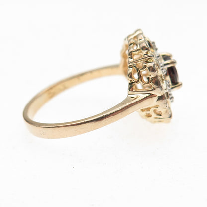 Ross Simons 925 Sterling Gold Plated Real Diamond Accent Red Garnet Ring Size 8