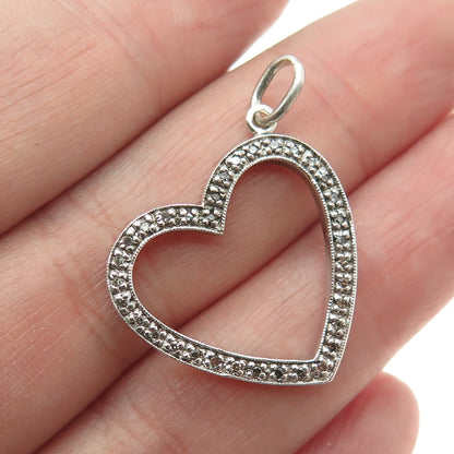 925 Sterling Silver Real Round-Cut Diamond Heart Charm Pendant