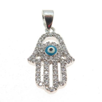 925 Sterling Silver Round-Cut C Z & Murano Glass Evil Eye Hamsa Amulet Pendant