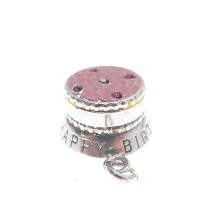 925 Sterling Silver Antique Enamel Happy Birthday To You Cake Minimalist Pendant
