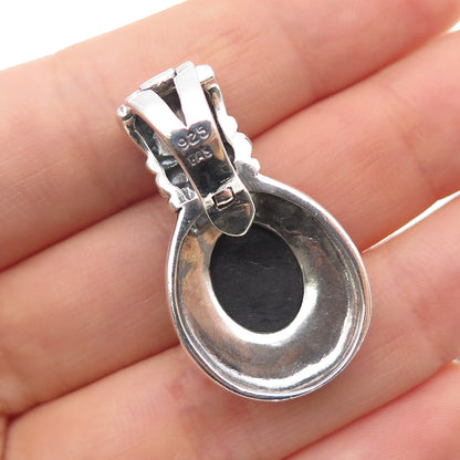 925 Sterling Silver Vintage Real Black Onyx & Amethyst Oxidized Charm Pendant