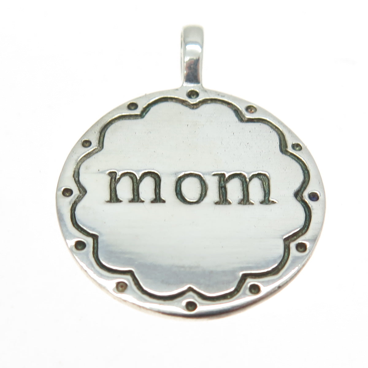 925 Sterling Silver Vintage "Mom" Round Pendant