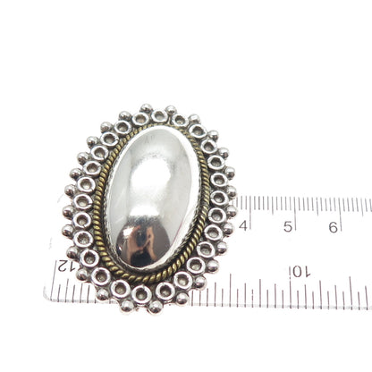 925 Sterling Silver 2-Tone Vintage Mexico Modernist Dome Pin Brooch / Pendant