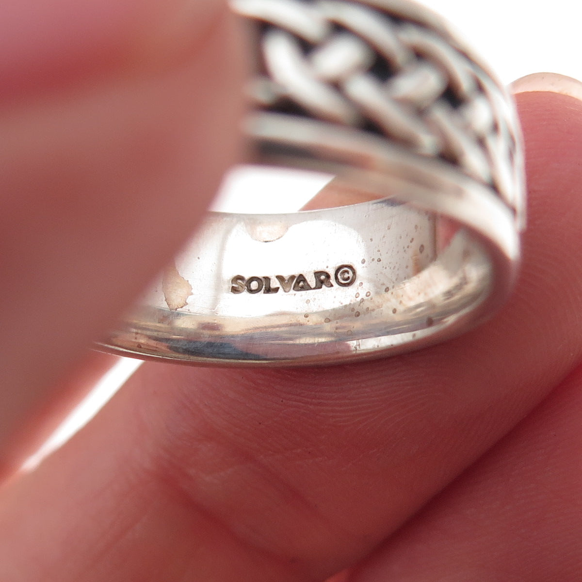 Solvar 925 Sterling Silver Vintage Irish Claddagh Oxidized Band Ring Size 9.25