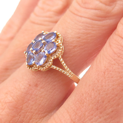 Chuck Clemency 925 Sterling Silver Gold Plated Real Tanzanite Ring Size 8.25