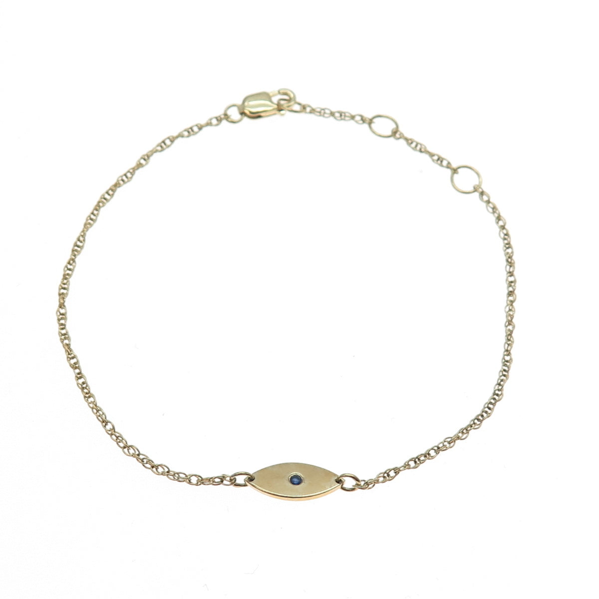 925 Sterling Silver Gold Plated Real Sapphire Evil's Eye Amulet Bracelet 7"