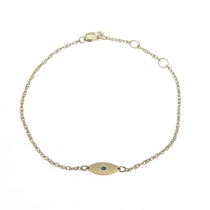 925 Sterling Silver Gold Plated Real Sapphire Evil's Eye Amulet Bracelet 7"