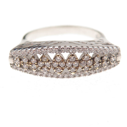 925 Sterling Silver Round-Cut C Z Bar Ring Size 8