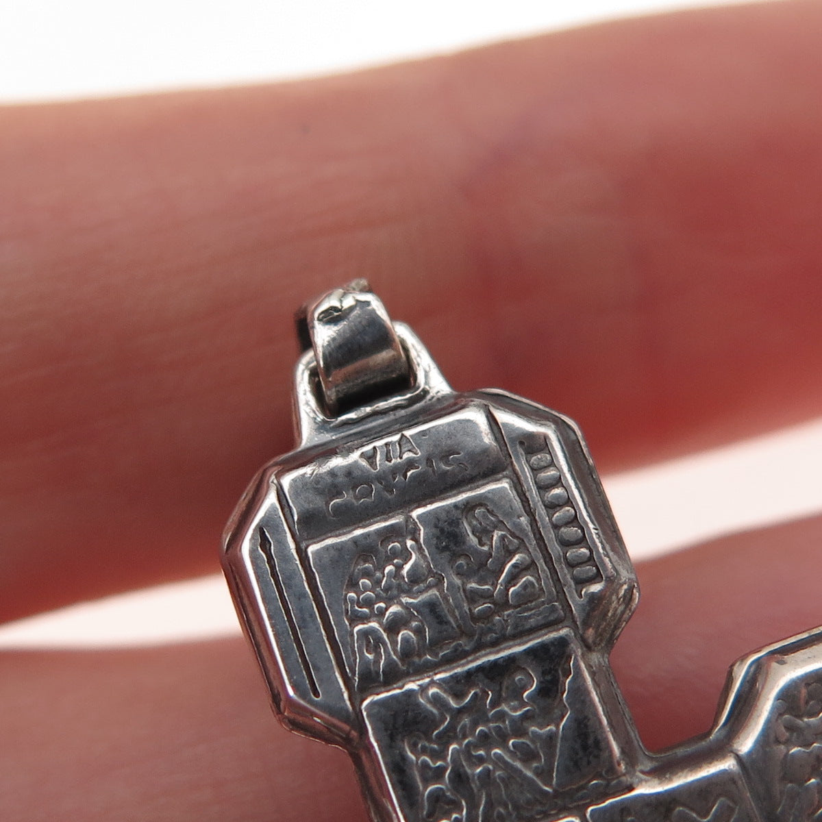 925 Sterling Silver Vintage Italy Way of the Cross Oxidized Crucifix Pendant