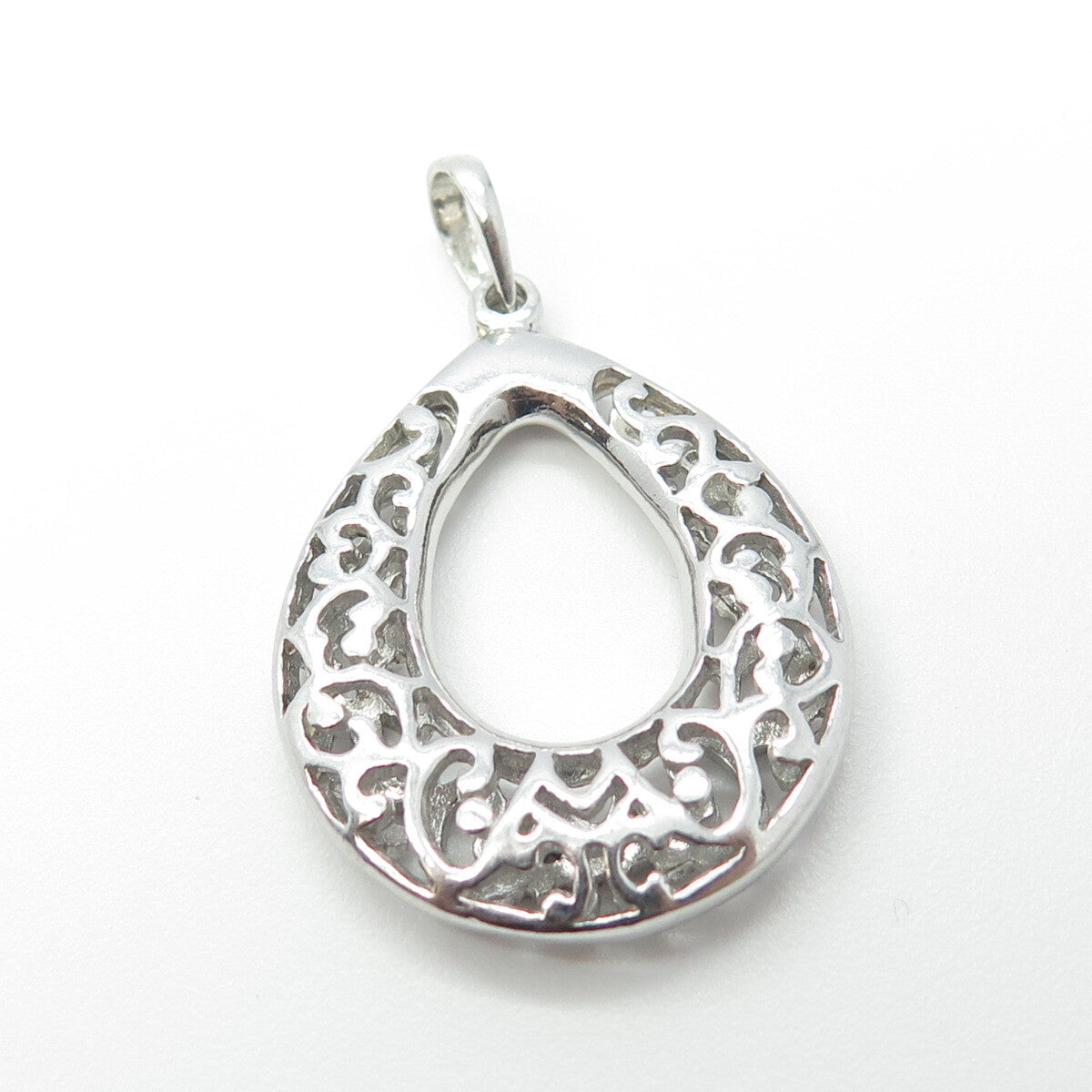 925 Sterling Silver Vintage Ornate Teardrop 3D Pendant