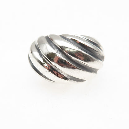 925 Sterling Silver Vintage Modernist Ribbed Oxidized Ring Size 7