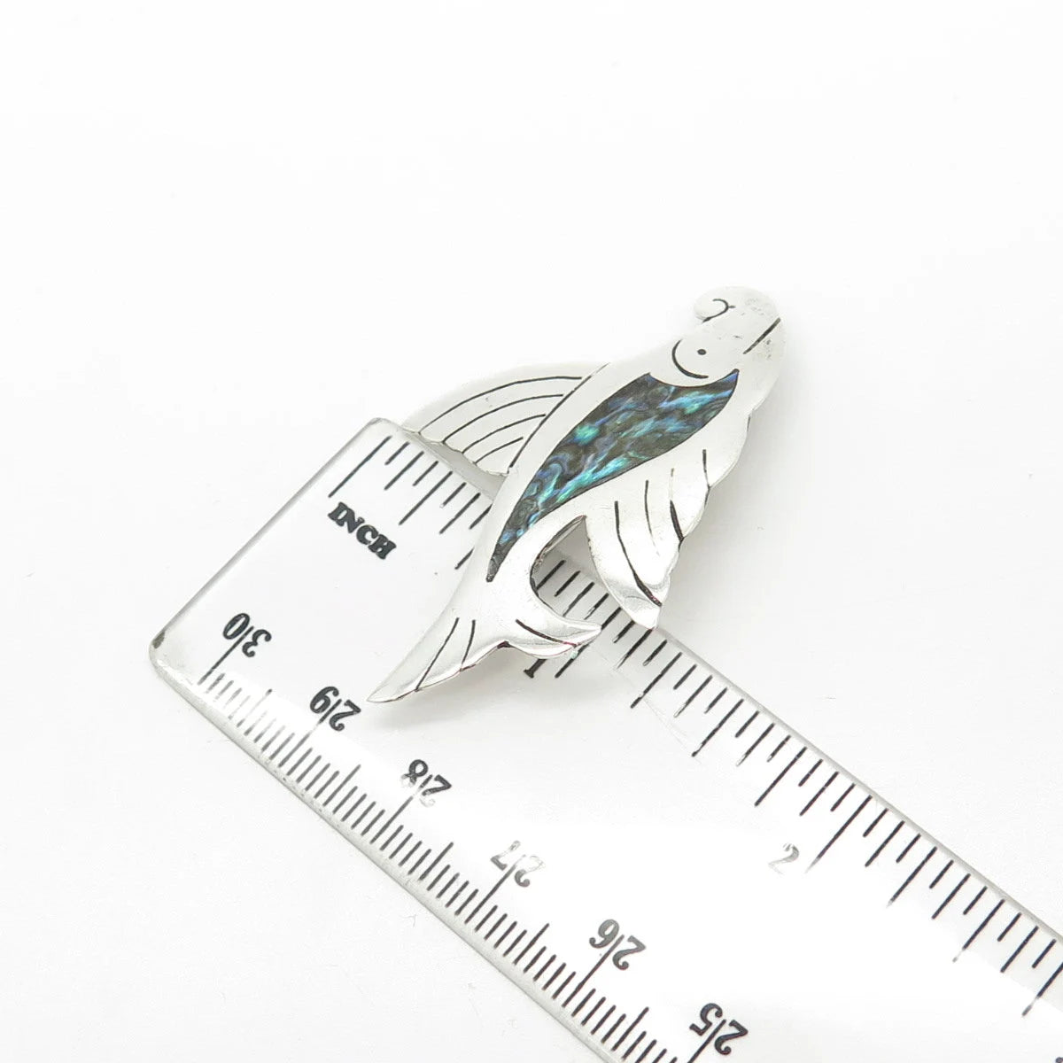 925 Sterling Silver Vintage Mexico Real Abalone Shell Fish Pin Brooch