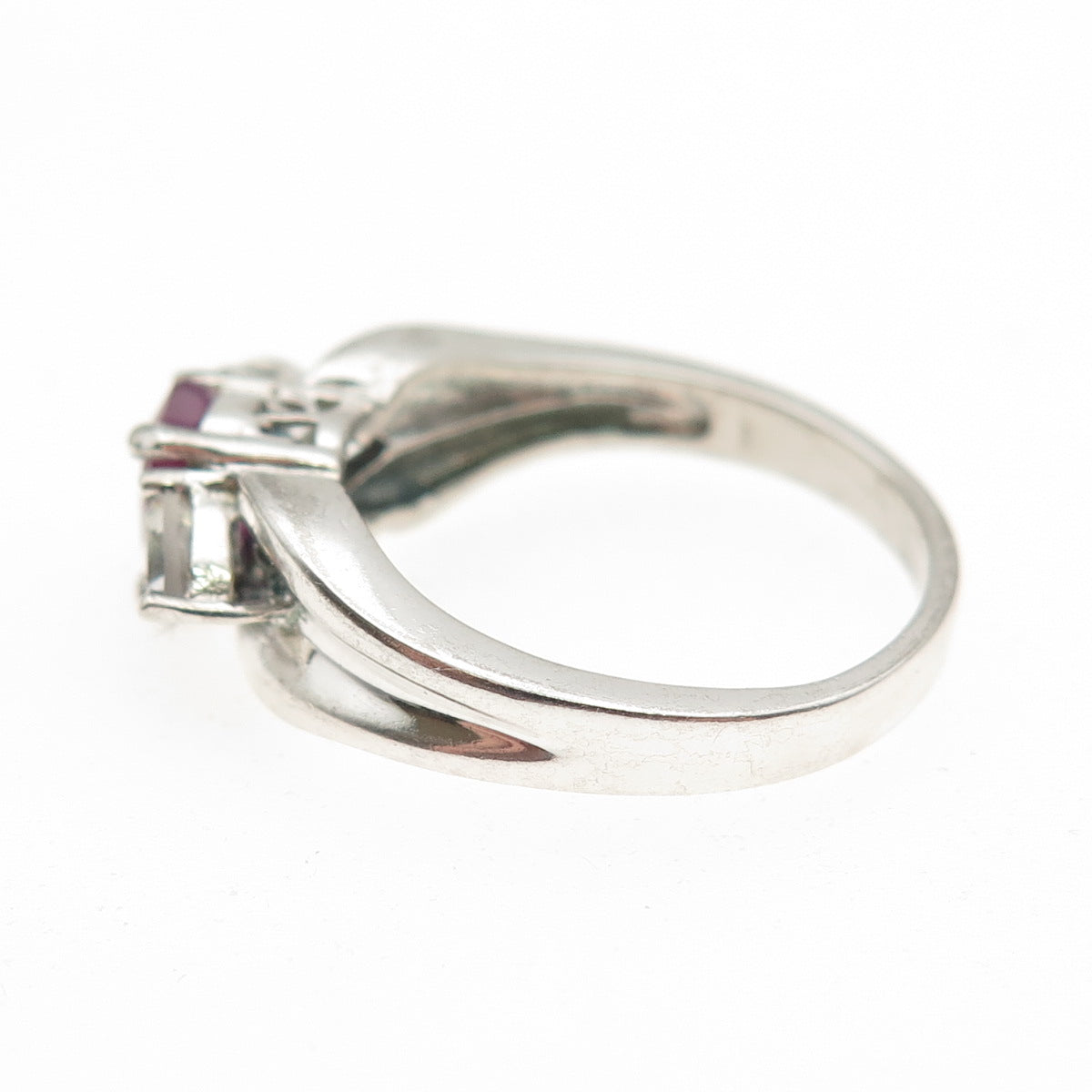 MONICA JAIN 925 Sterling Silver Vintage Real Ruby & White Topaz Ring Size 7