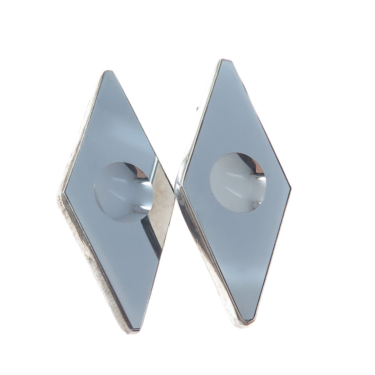925 Sterling Silver Vintage Poland Real Hematite Modernist Oxidized Earrings