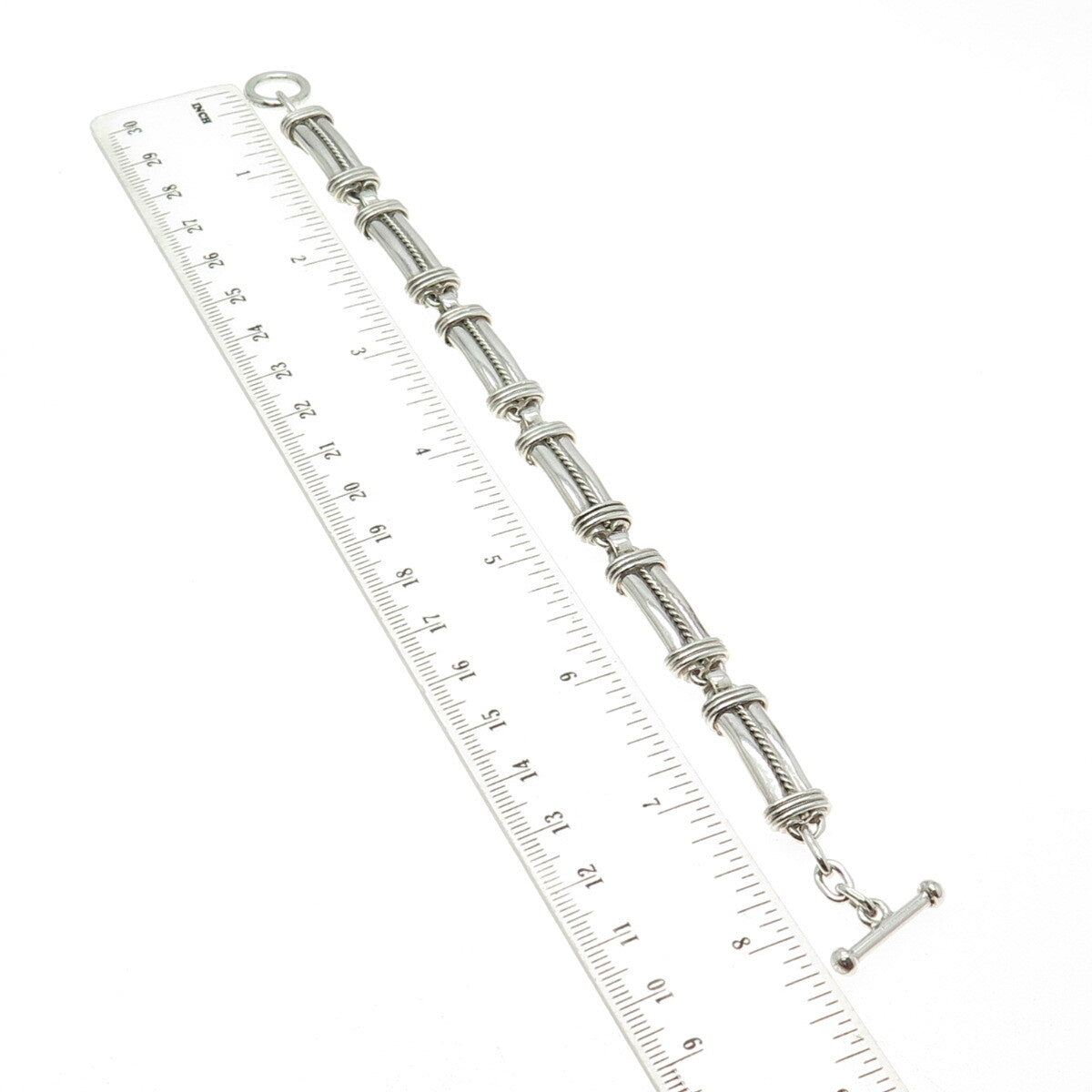 925 Sterling Silver Vintage Modernist Roped Panel Link Bracelet 7.5"