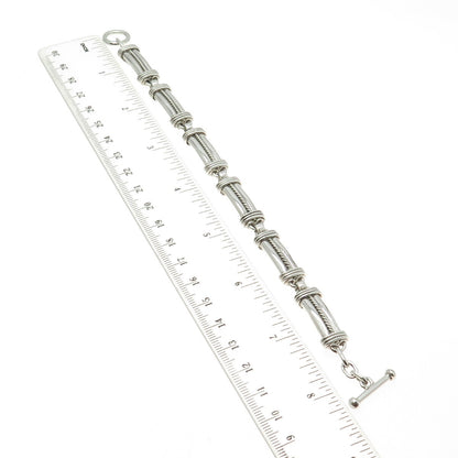 925 Sterling Silver Vintage Modernist Roped Panel Link Bracelet 7.5"