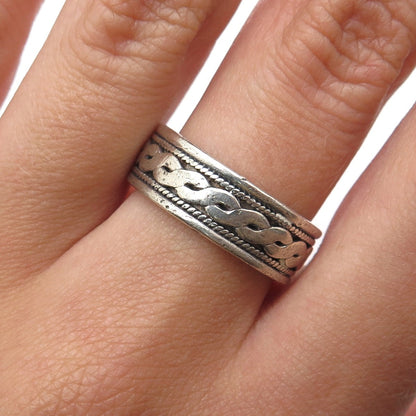 925 Sterling Silver Vintage Serpentine Oxidized Band Ring Size 7.75
