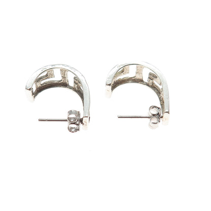 925 Sterling Silver Vintage Greek Key Hoop Earrings