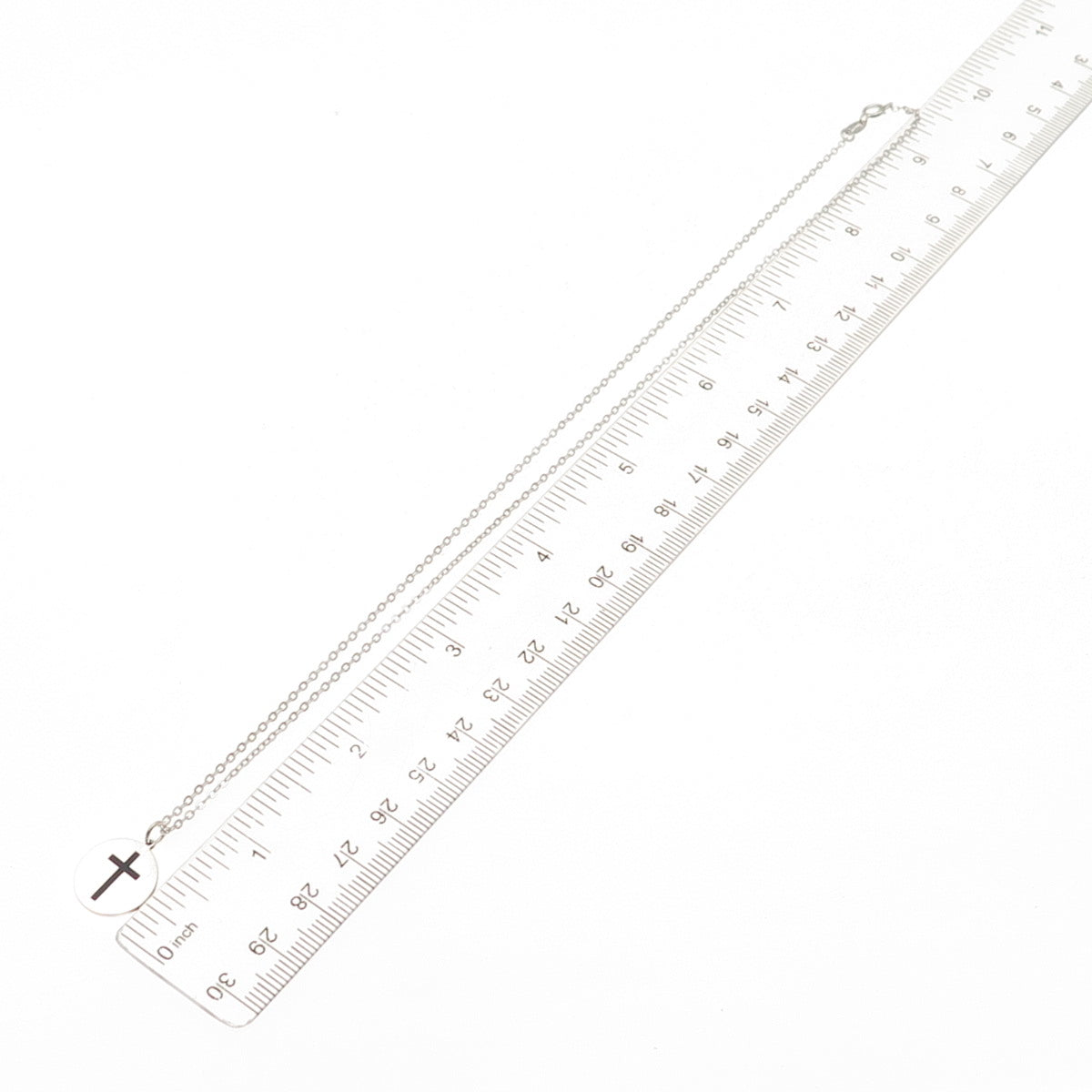 925 Sterling Silver Black Enamel Cross Round Tag Cable Chain Necklace 18"