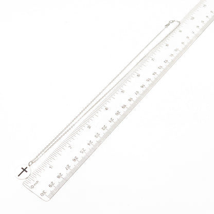 925 Sterling Silver Black Enamel Cross Round Tag Cable Chain Necklace 18"