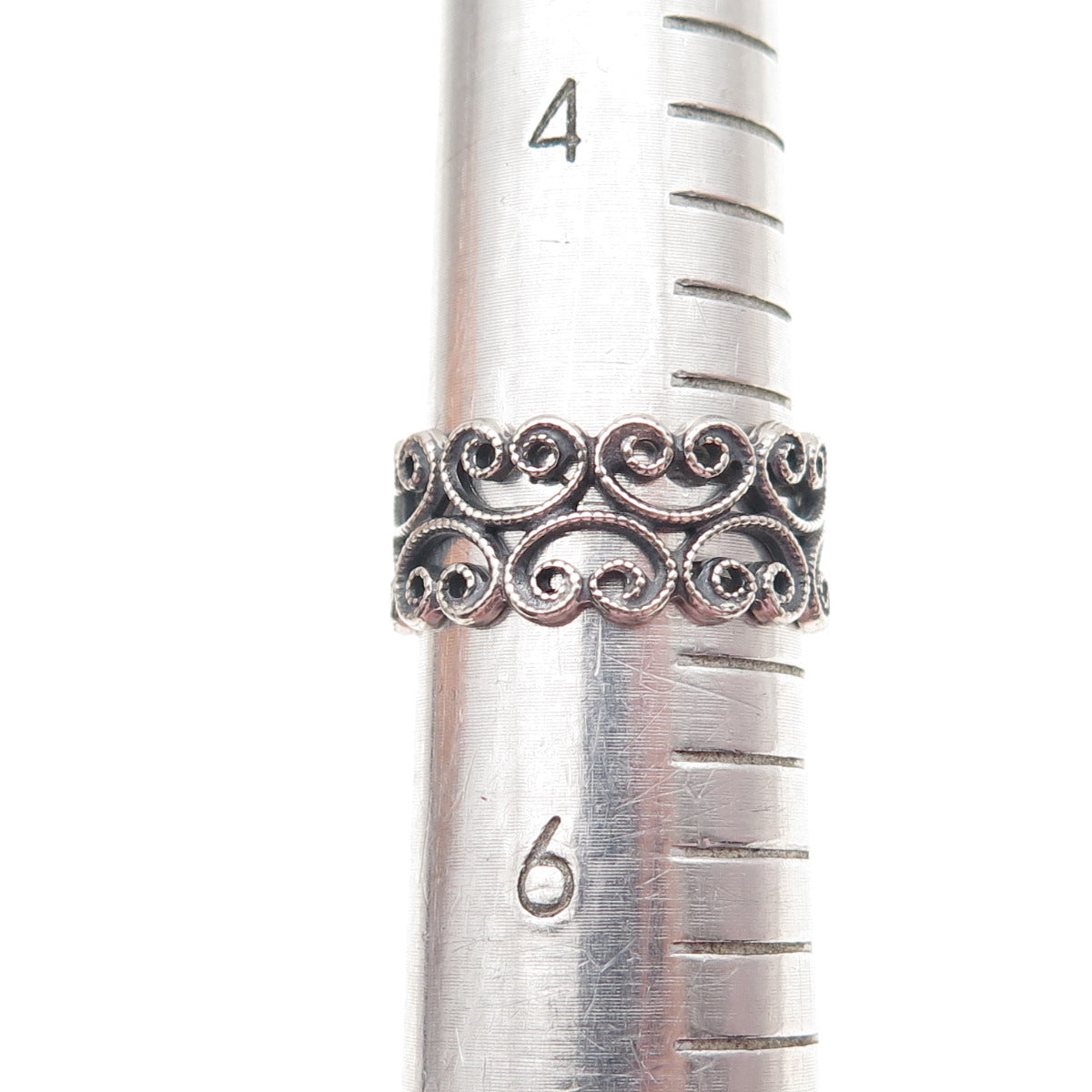 925 Sterling Silver Antique Art Deco Ornate Heart Oxidized Band Ring Size 5.25
