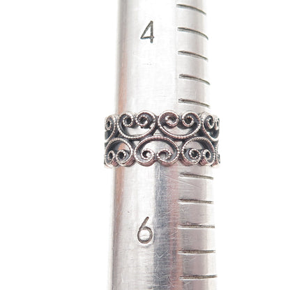 925 Sterling Silver Antique Art Deco Ornate Heart Oxidized Band Ring Size 5.25