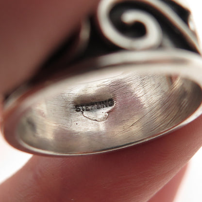 925 Sterling Silver Vintage Modernist Spiral Oxidized Band Ring Size 7.75