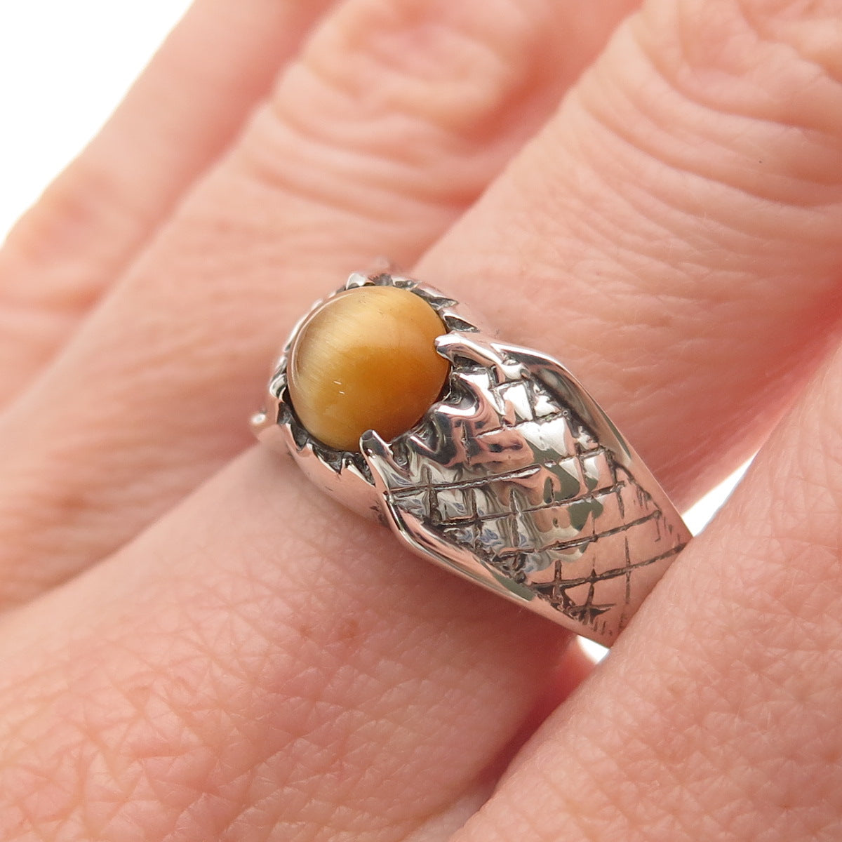 McGrath Hamin 925 Sterling Silver Vintage Real Tiger Eye Oxidized Ring Size 9.5