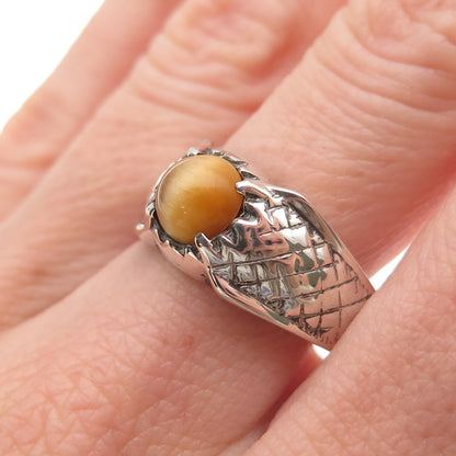 McGrath Hamin 925 Sterling Silver Vintage Real Tiger Eye Oxidized Ring Size 9.5
