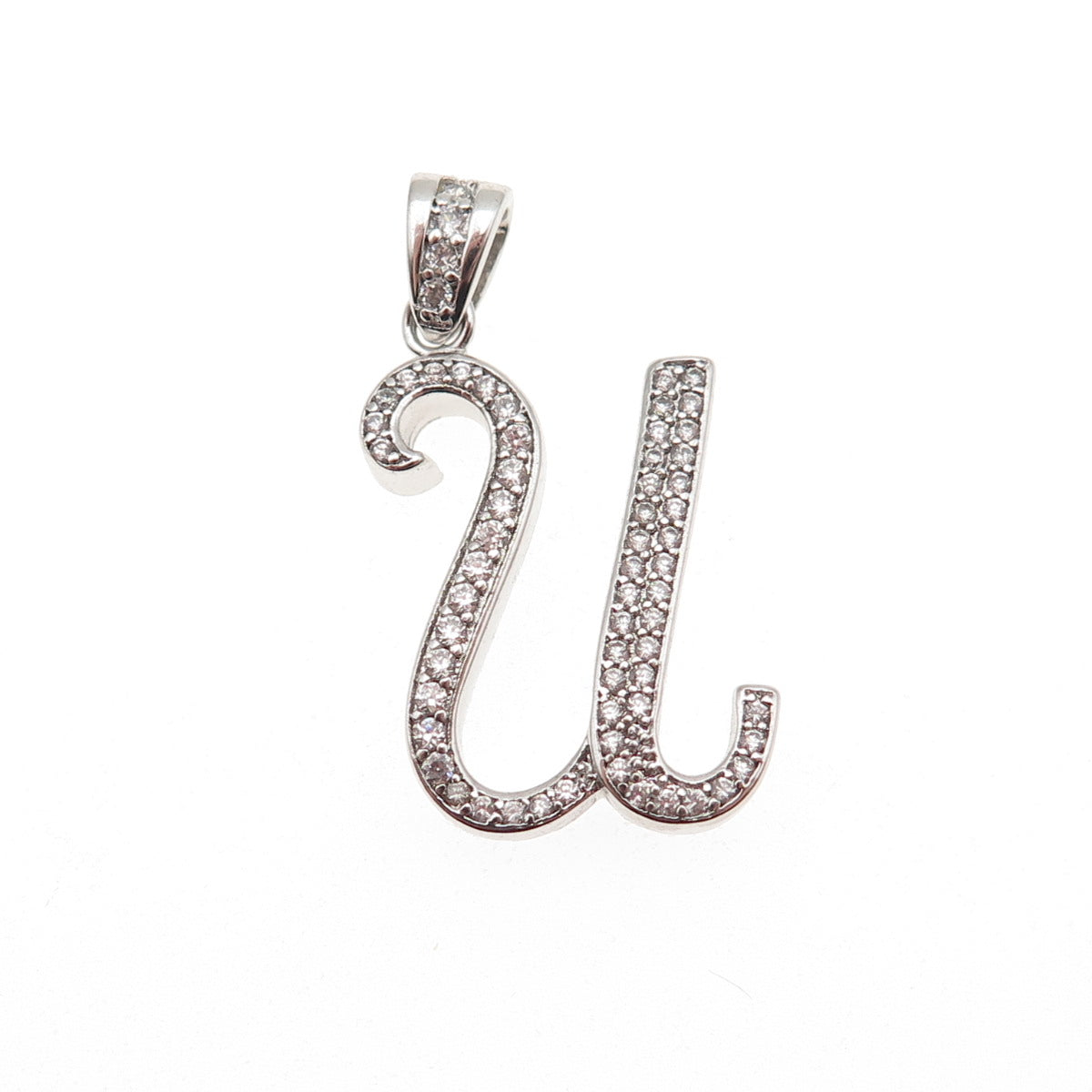 925 Sterling Silver Round-Cut C Z Letter U initial Charm Pendant