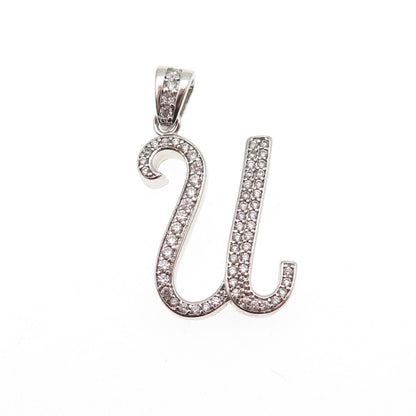 925 Sterling Silver Round-Cut C Z Letter U initial Charm Pendant