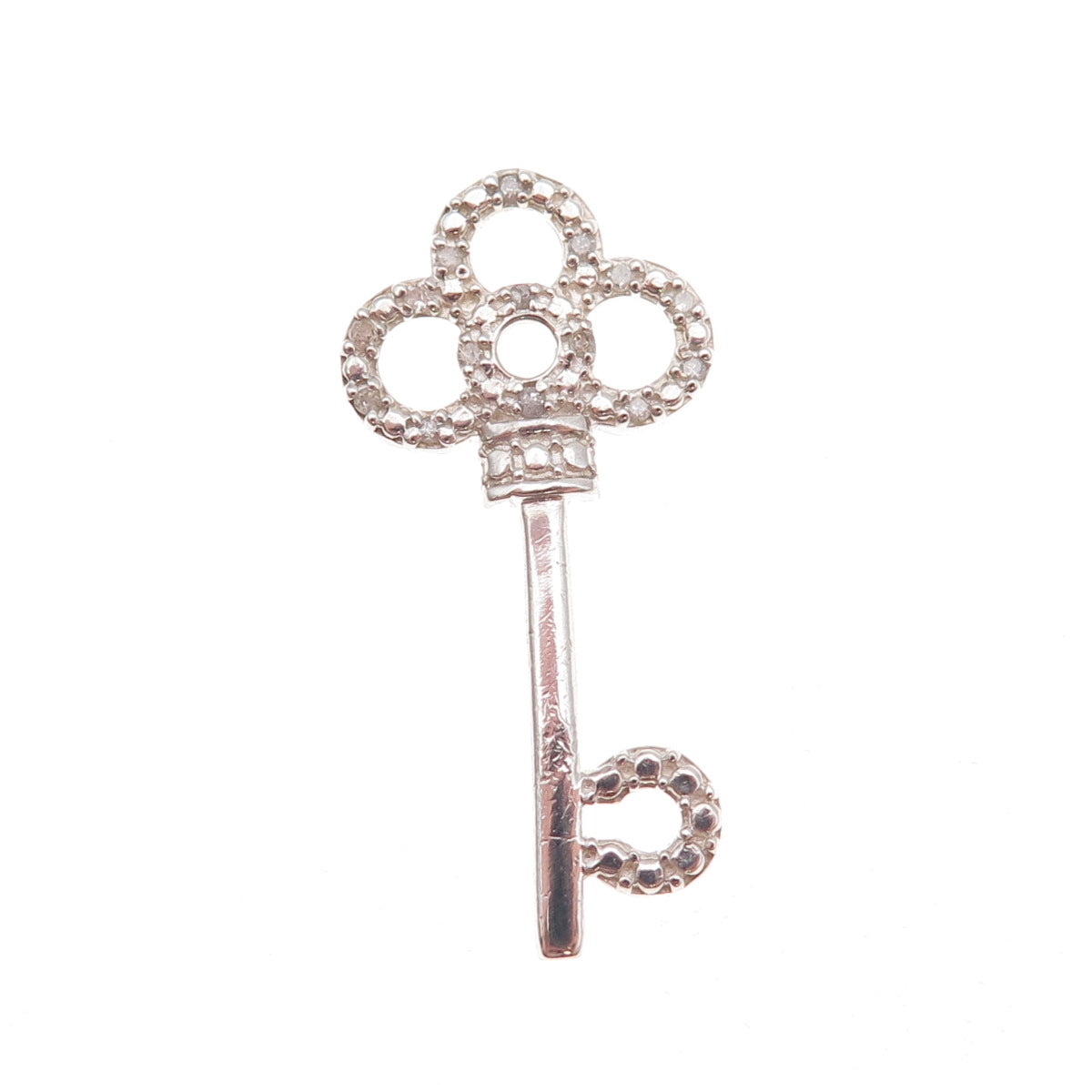 925 Sterling Silver Real Round-Cut Diamond Club Key Slide Charm Pendant