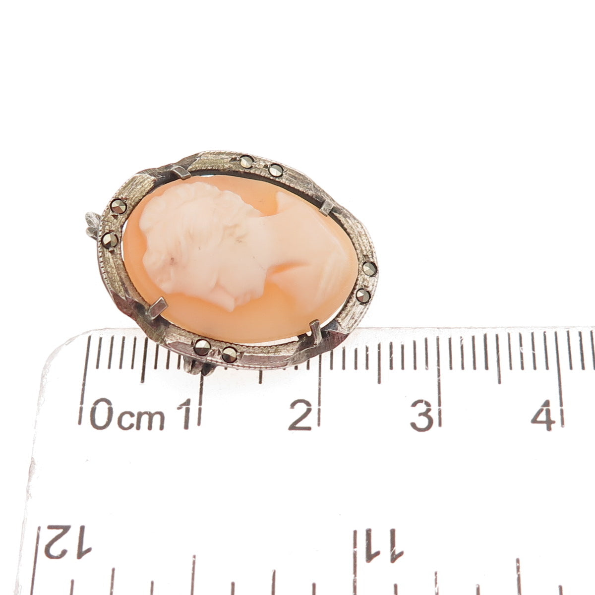 800 Silver Antique Real MOP & Marcasite Lady Cameo Brooch Pendant (missing hook)