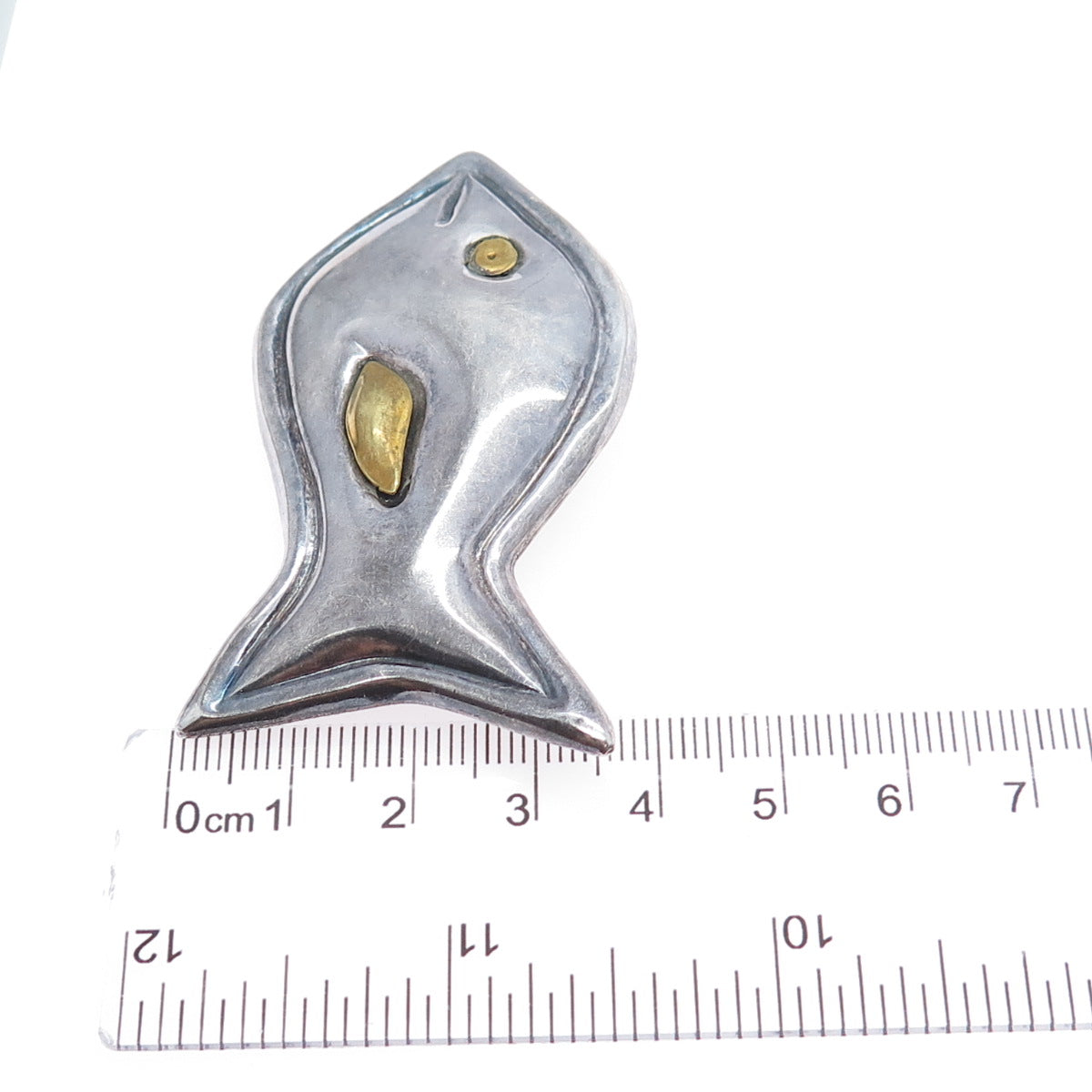 925 Sterling Silver 2-Tone Vintage Mexico Modernist Fish Oxidized Pin Brooch