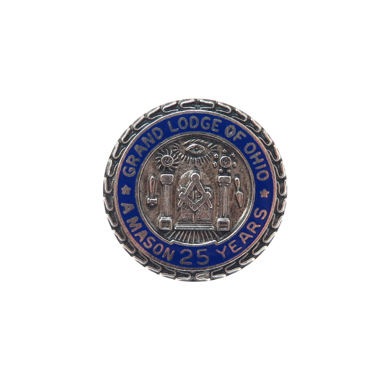 AULD Sterling Silver Vintage Enamel Grand Lodge of Ohio Mason 25 Years Lapel Pin