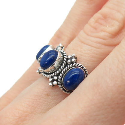 DOUG PAULUS Sterling Silver Vintage Real Lapis Beaded Oxidized Ring Size 6.25