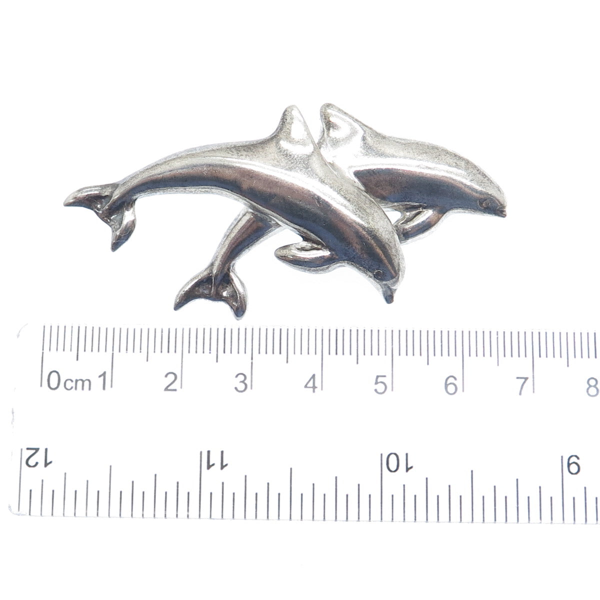 925 Sterling Silver Vintage Mexico Dolphin Couple Oxidized Pin Brooch