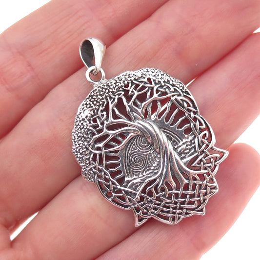 Peter Stone 925 Sterling Silver Vintage Celtic Tree of Life Oxidized Pendant