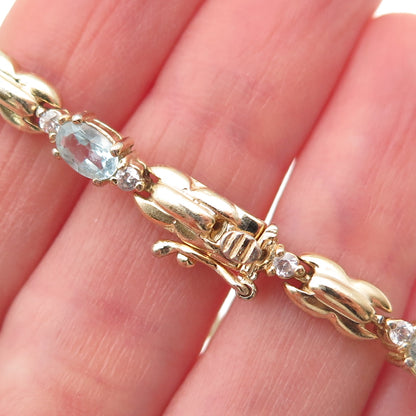 HAN 925 Sterling Silver Gold Plated Real Blue Topaz & C Z Bracelet 7"