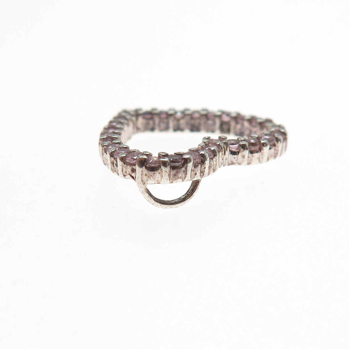 ROSS SIMONS Sterling Silver Round-Cut Pink C Z Heart Mini Slide Charm Pendant