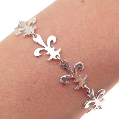 925 Sterling Silver Vintage Fleur de Lis Link Bracelet 7.25"