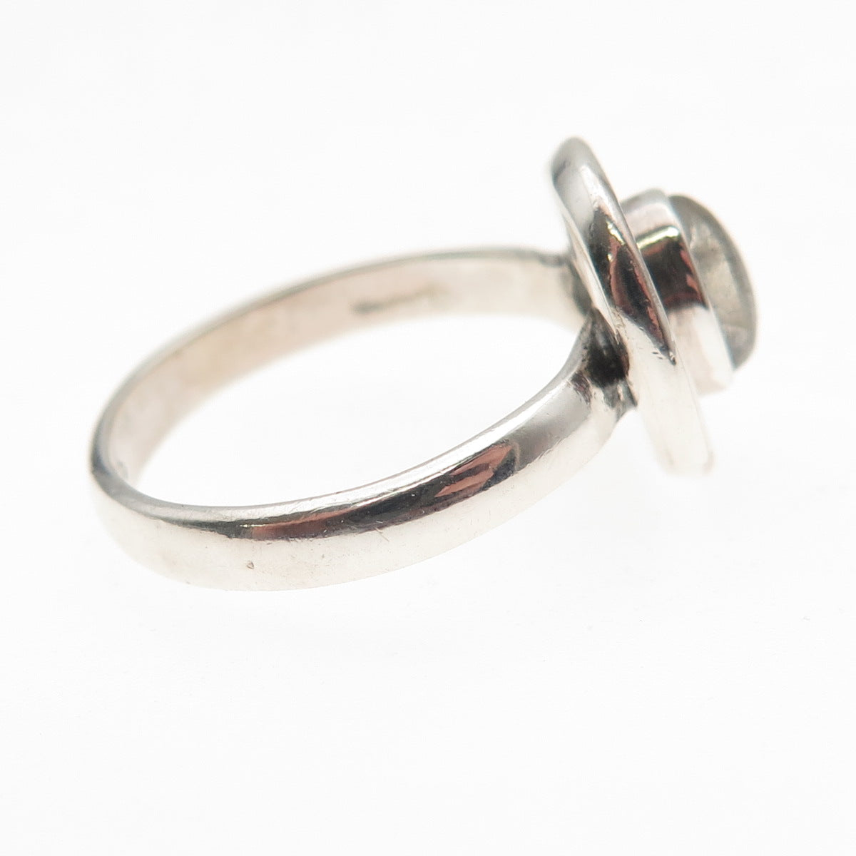 925 Sterling Silver Vintage Real Moonstone Oxidized Ring Size 7.25