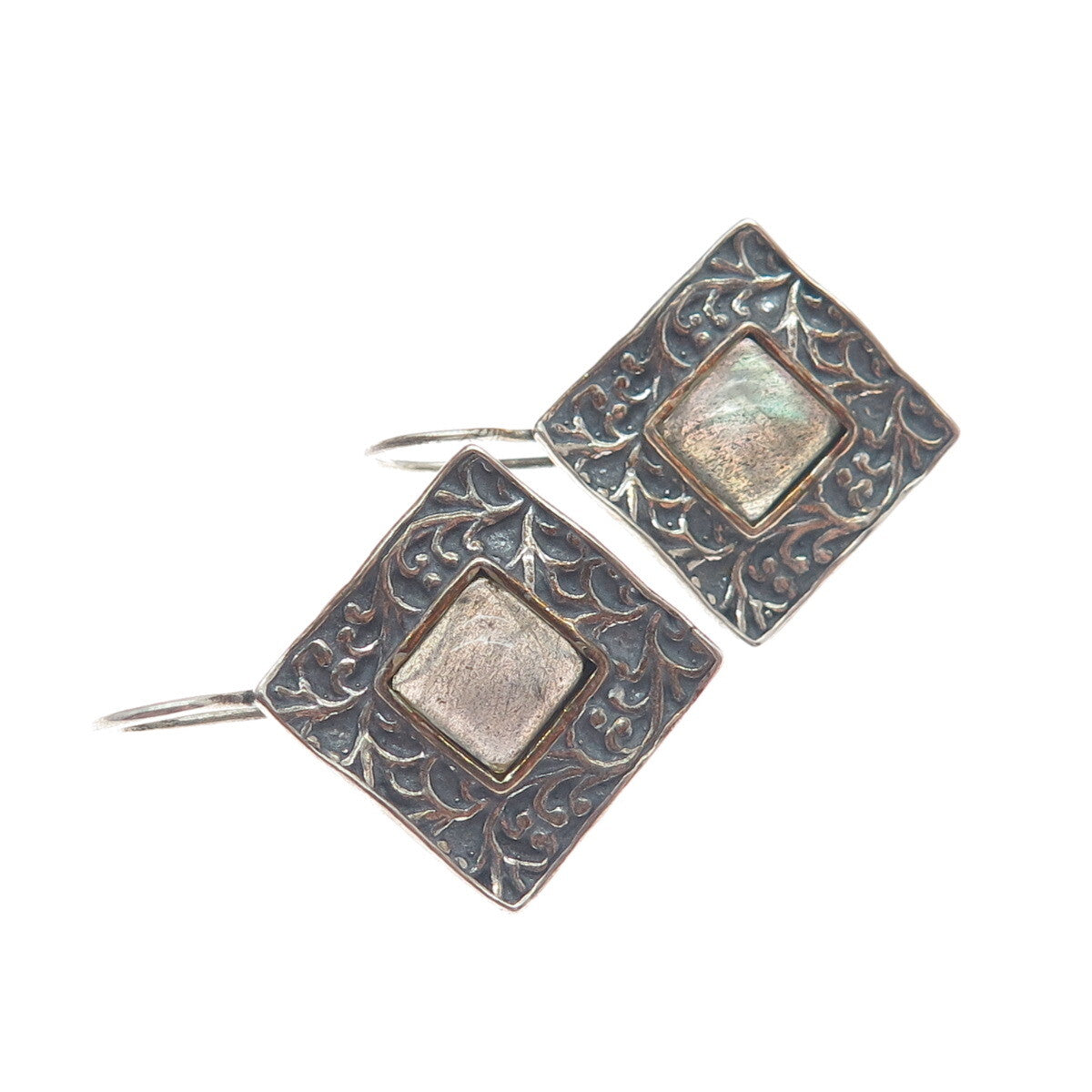 DIDAE 925 Sterling Silver Vintage Israel Real Labradorite Oxidized Earrings