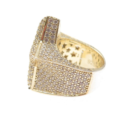 925 Sterling Silver Gold Plated Round-Cut C Z Star Statement Ring Size 7