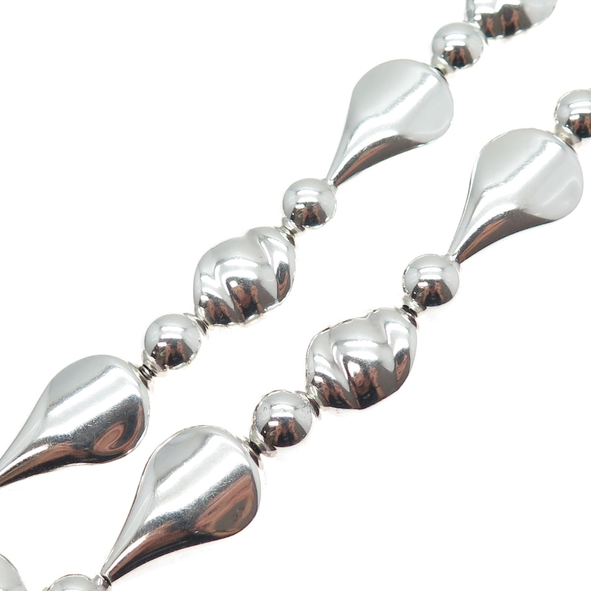 925 Sterling Silver Vintage Modernist Multi-Beaded Chain Necklace 18"