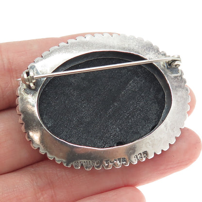 925 Sterling Silver Vintage Mexico Real Black Onyx Gemstone Pin Brooch