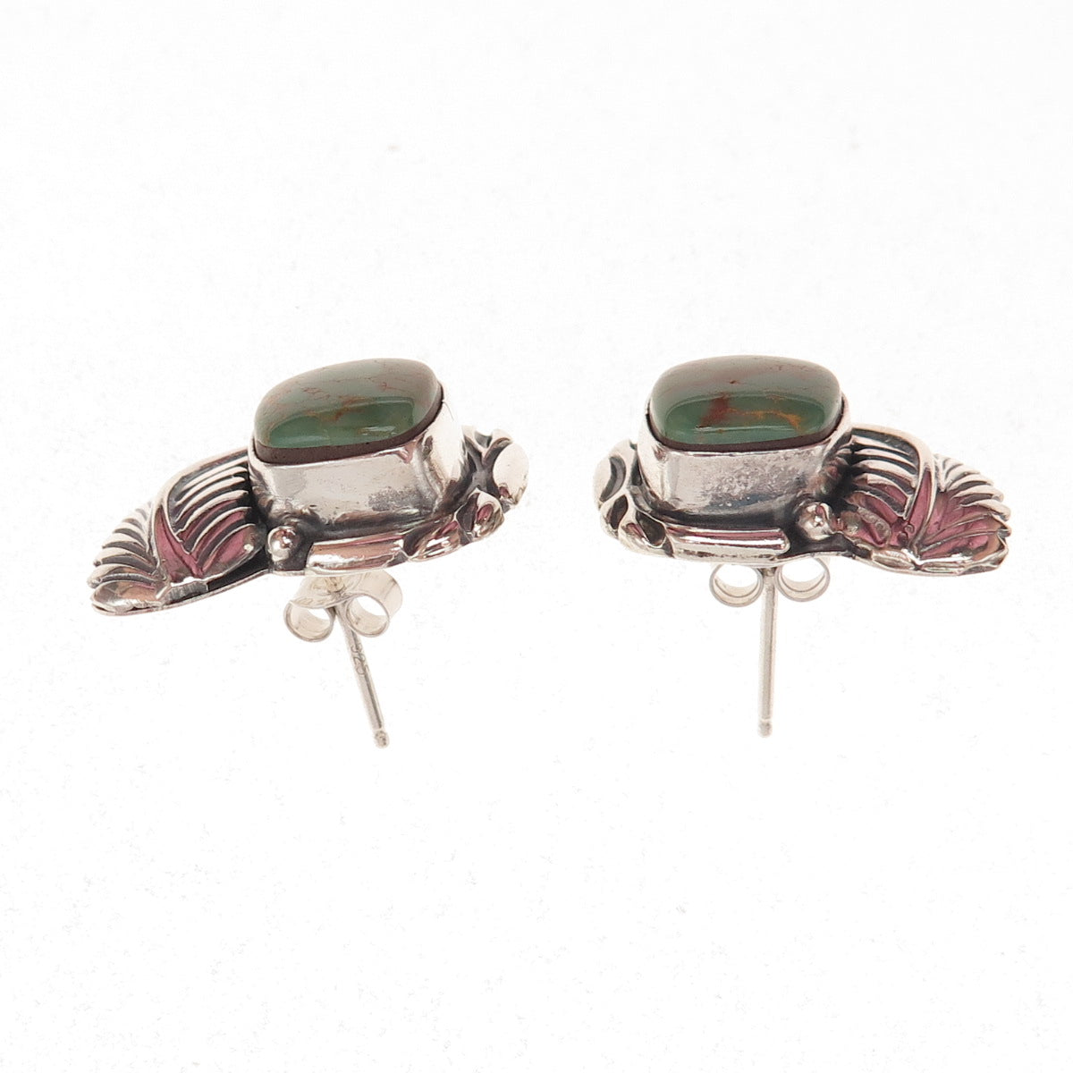 Old Pawn 925 Sterling Silver Vintage Royston Turquoise Feather Tribal Earrings