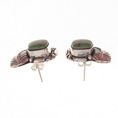 Old Pawn 925 Sterling Silver Vintage Royston Turquoise Feather Tribal Earrings