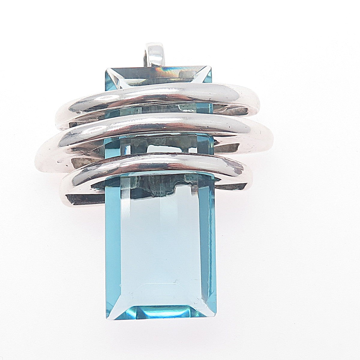 Maria Elena Munoz Sterling Silver Vintage Mexico Blue Glass Modernist Pendant